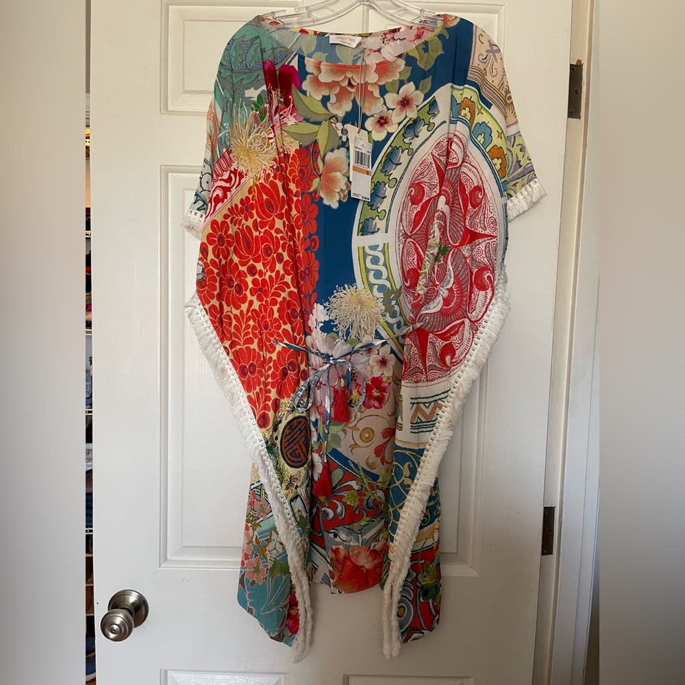 Johnny Was Colorful Floral Kimono with Fringe